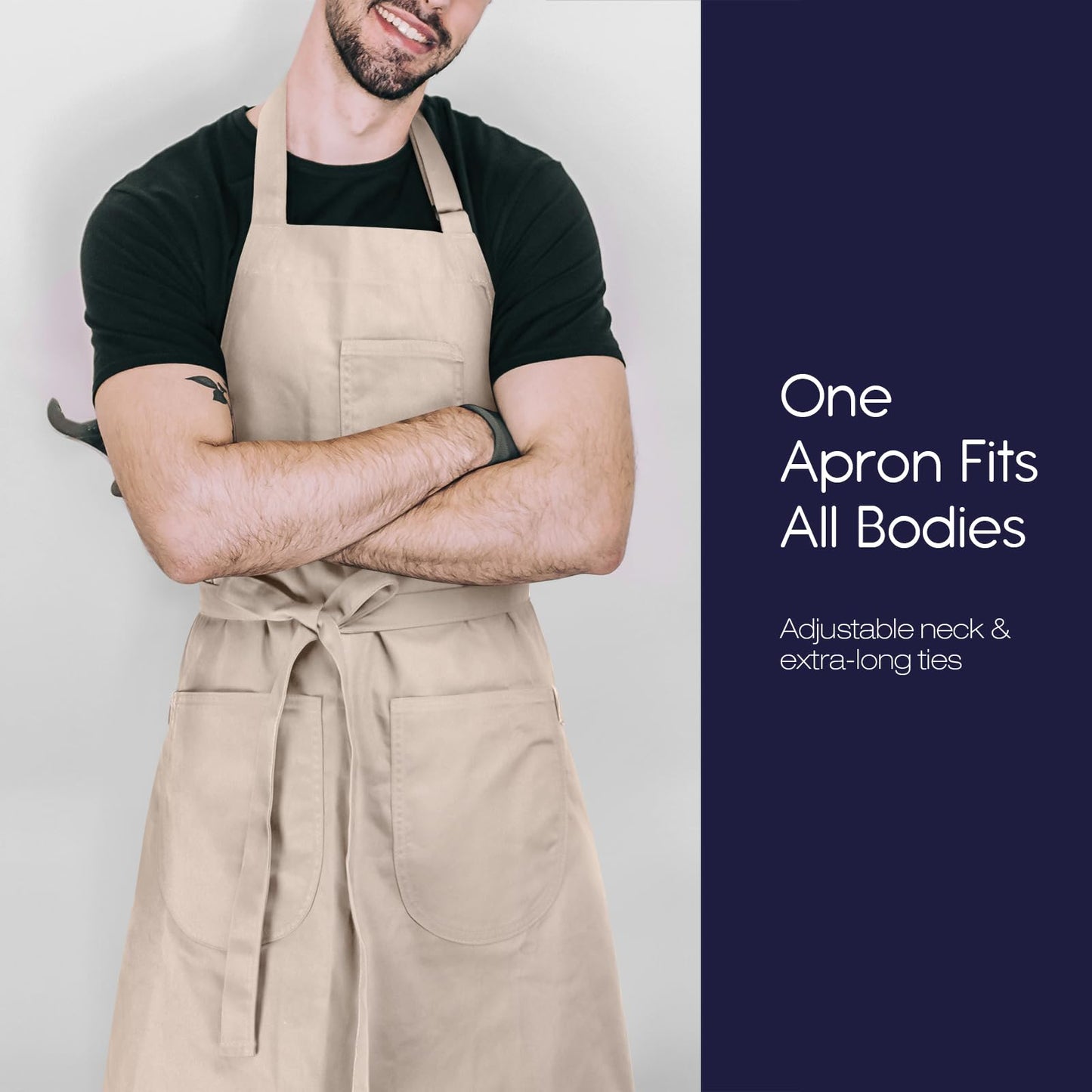 ELEGAHOUSE Unisex Apron with Pockets for Cooking, Salon & Art - 100% Cotton Adult Kitchen, Chef, Stylist Apron (Beige)
