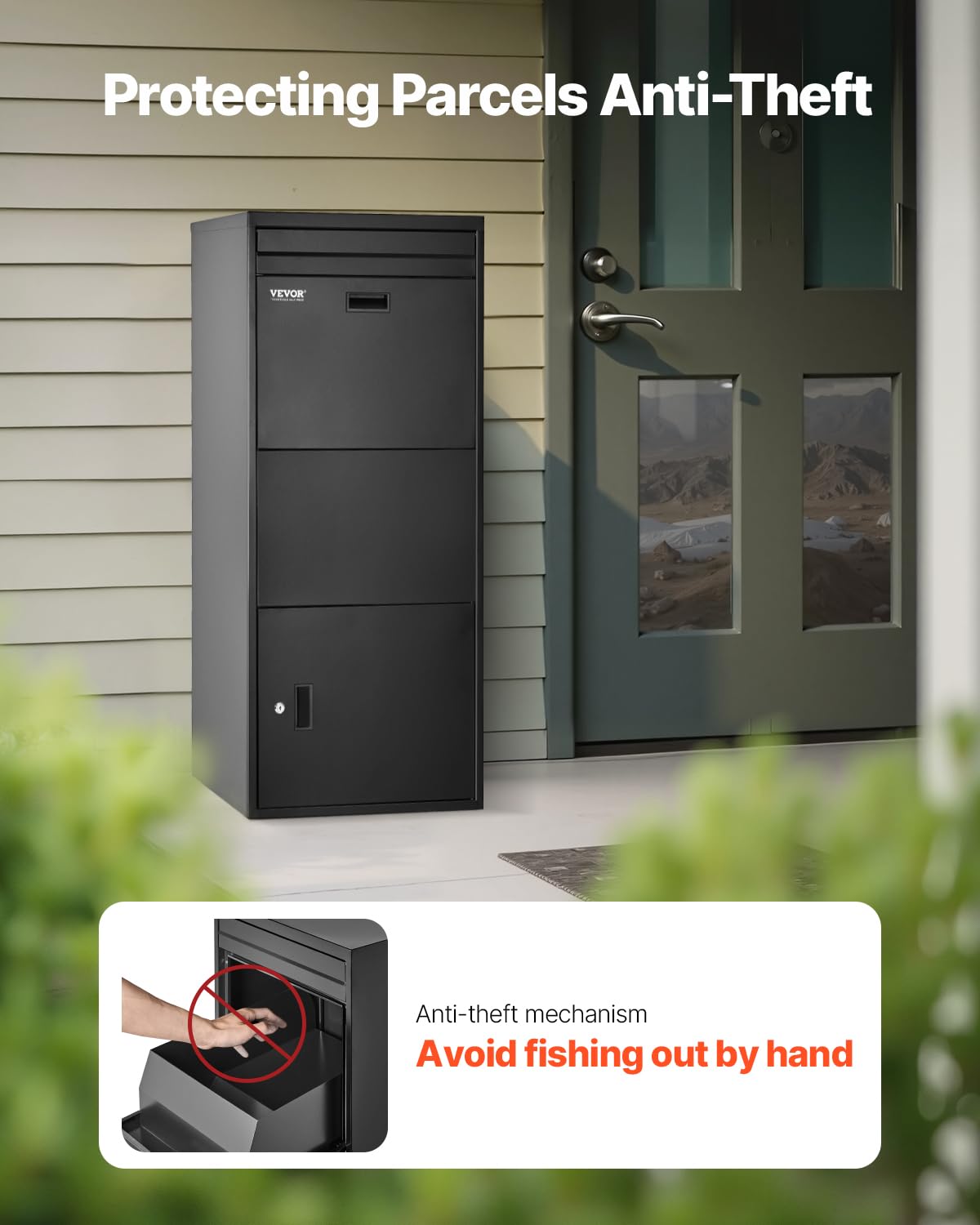 VEVOR Package Delivery Boxes for Outside, 47.2 in Mailbox for Parcel with Lock, Galvanized Steel Package Drop Box with Anti-Theft Design, Weather-Resistant Package Mailbox for Home and Office, Black