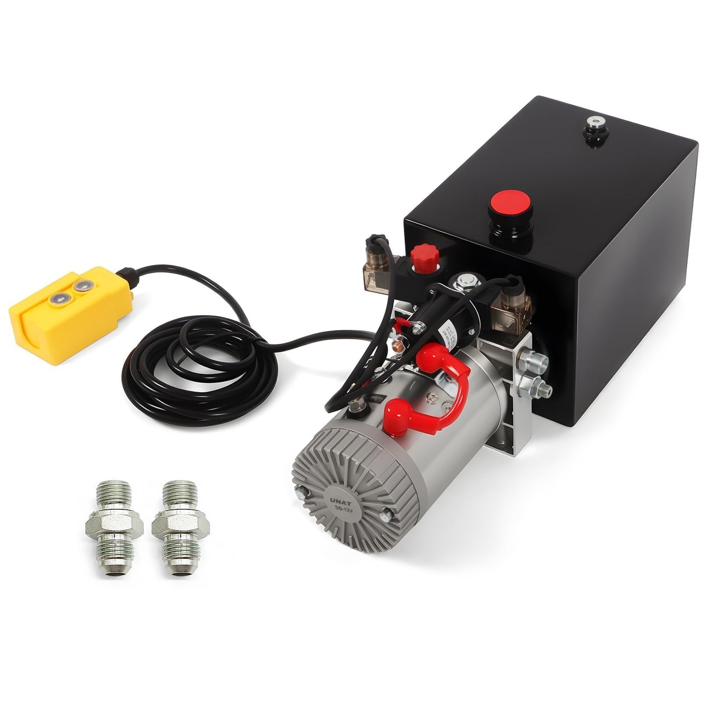 Nakkaa 12V DC Hydraulic Power Device 8 Quart Double Acting Hydraulic Dump Trailer Pump for Lifting and Lowering Dump Trailer Trucks