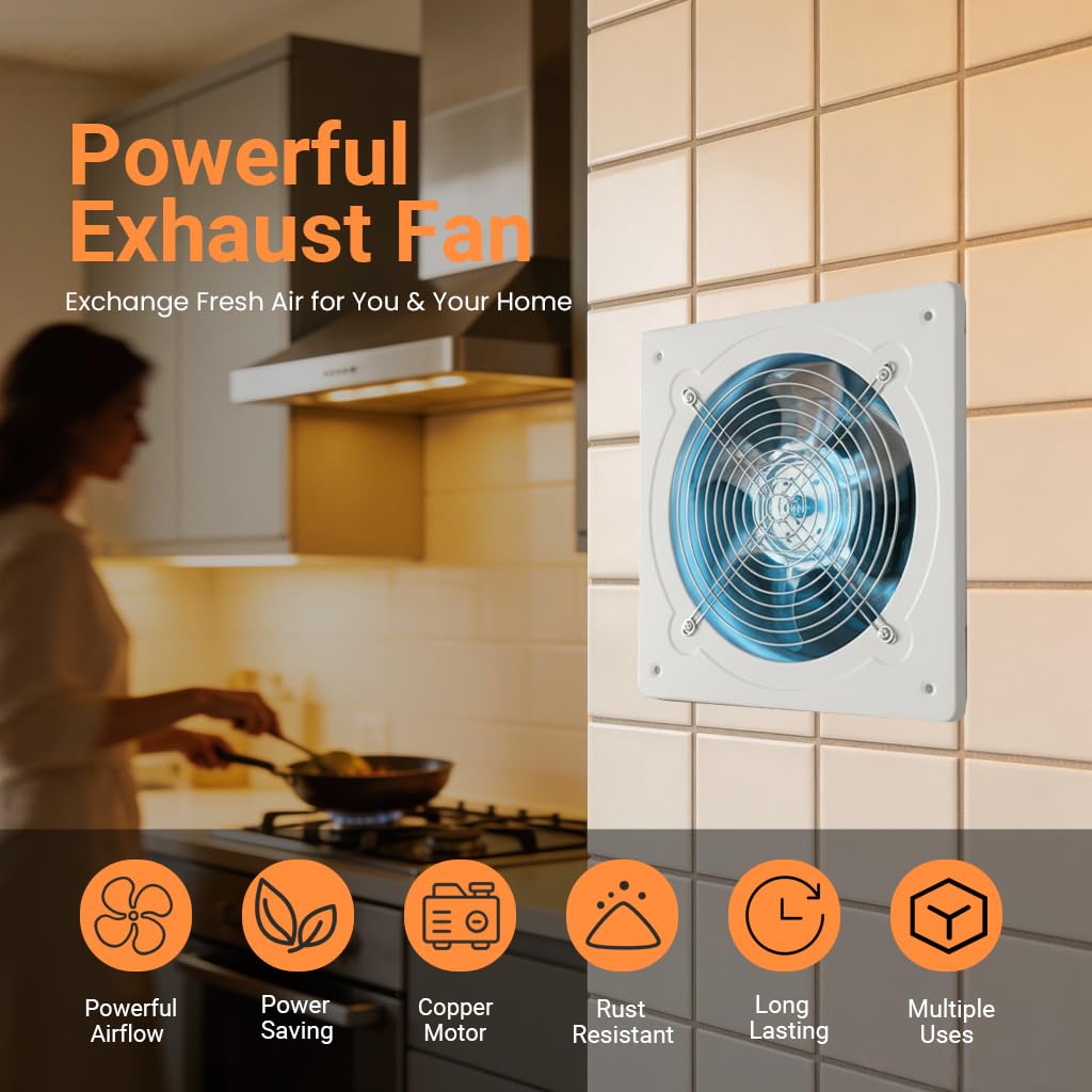 10" Kitchen Exhaust Fan with Variable Speed Controller, 1038CFM Wall Mount Ventilation Fans, Metal Attic Exhaust Fan, Small Fume Extractor Ventilation Fan for Kitchen Bathroom Shop Smoking Room Garage