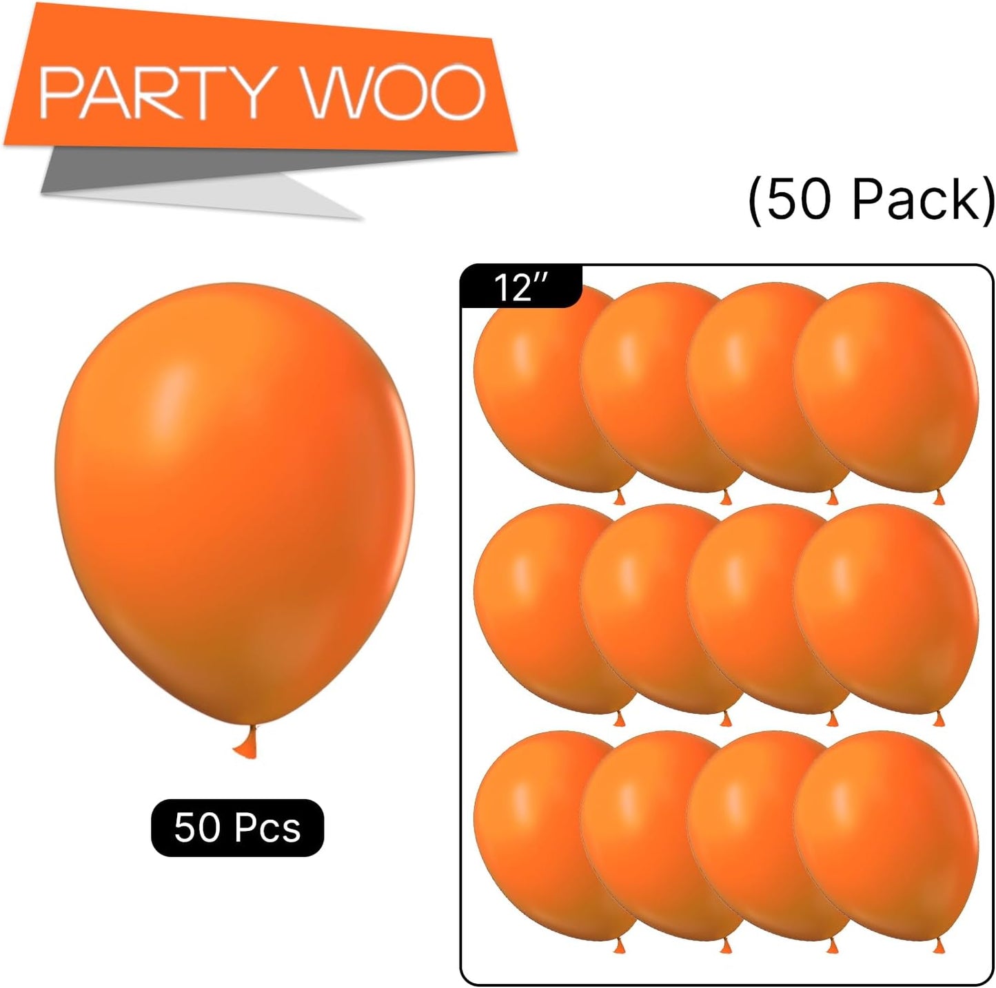 PartyWoo Orange Balloons - 50pcs 12 Inch Fall Latex Helium Balloons for Birthday & Baby Showers