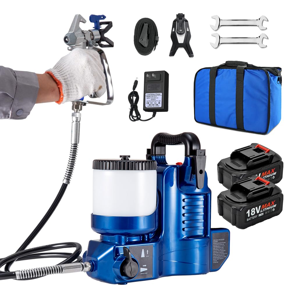 Cordless Paint Spraying Gun, Quickly Shot Spraying Compatible with Makita 18V Battery, Spraying Paint Gun with 70inch Adjustable Hose for 360° Full & High Reaching Paint (Batteries Included, Blue)