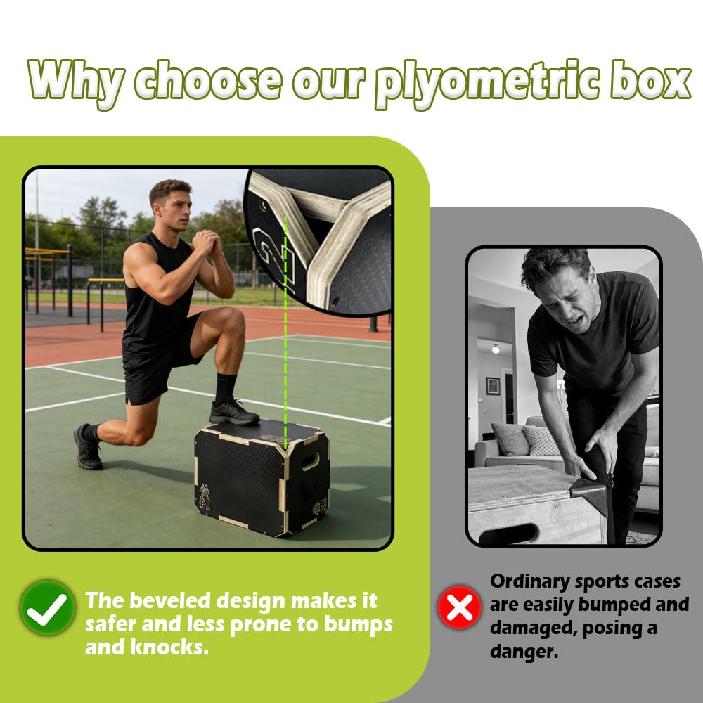 3 in 1 Non-Slip Wooden Plyometric Jump Box Adjustable Box Jumps for Home Gym Step-Ups Training