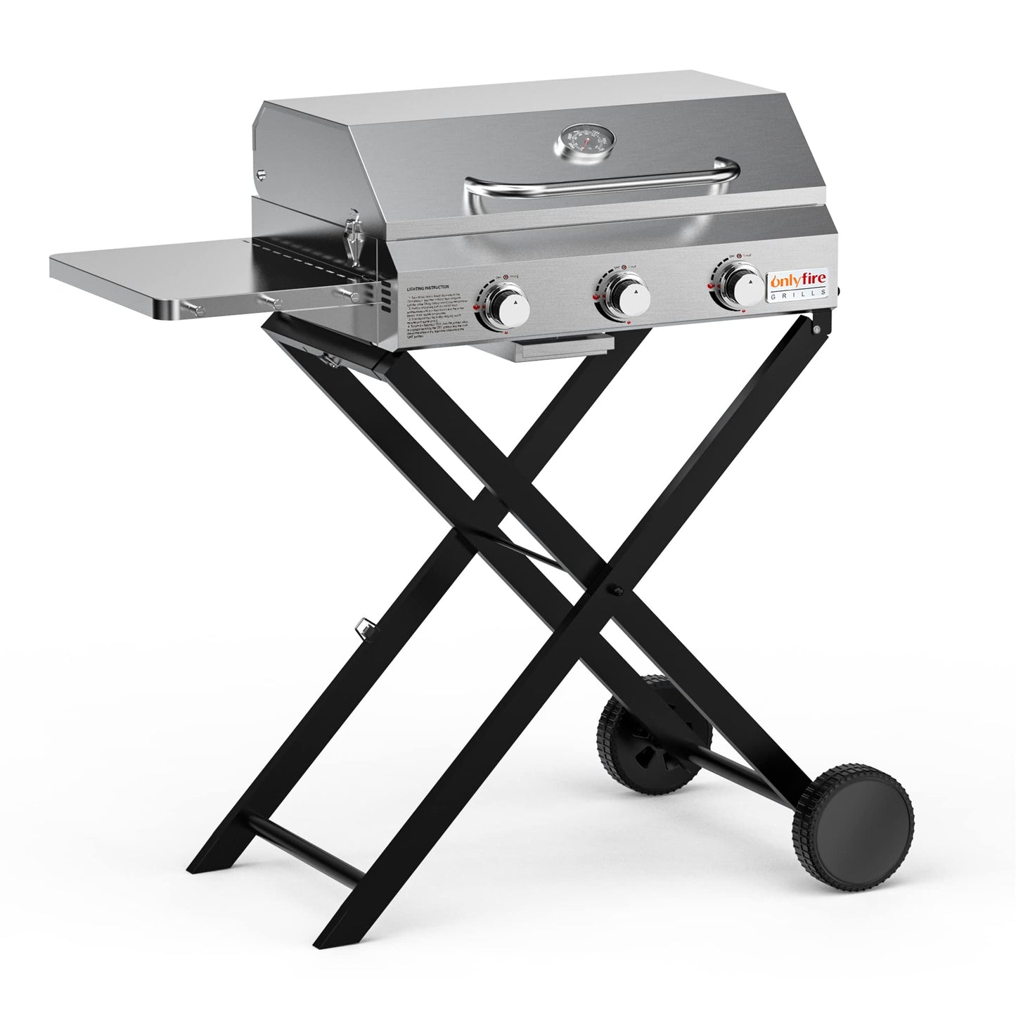 BBQ Gas Grill 3-Burner with Foldable Cart & Side Table, Premium Portable Propane Grill with 22" Cooking Grate for Outdoor Patio Backyard Barbecue Camping Tailgating RV, Stainless Steel, Classic GS308