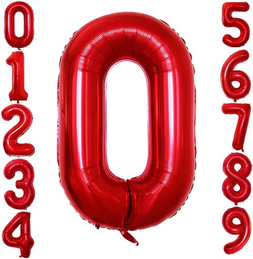 GOER Red Foil Balloons - Number 0 for Milestone Birthdays & Anniversaries | 3 Pack (42", 32", 16")