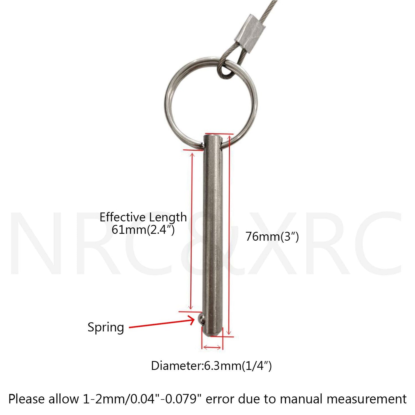 Quick Release Pin, Diameter 1/4"(6.3mm), Total Length 3"(76mm), Effective Length 2.4"(61mm), Full 316 Stainless Steel, Bimini Top Pin, Marine Hardware 4 Pack