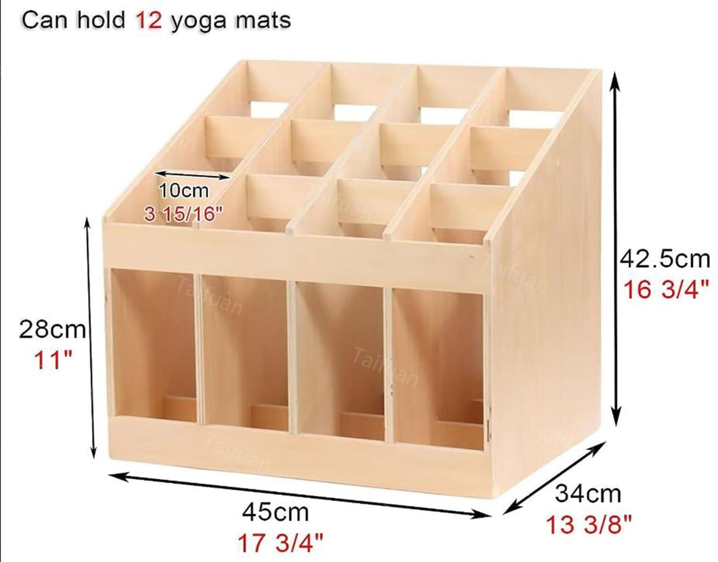 Floor Yoga Mat Rack Wood - Holds 12 Mats, Large Home Gym Yoga Mat Storage Holder, Foam Roller and Carpets Storage Organizer for Kindergarten