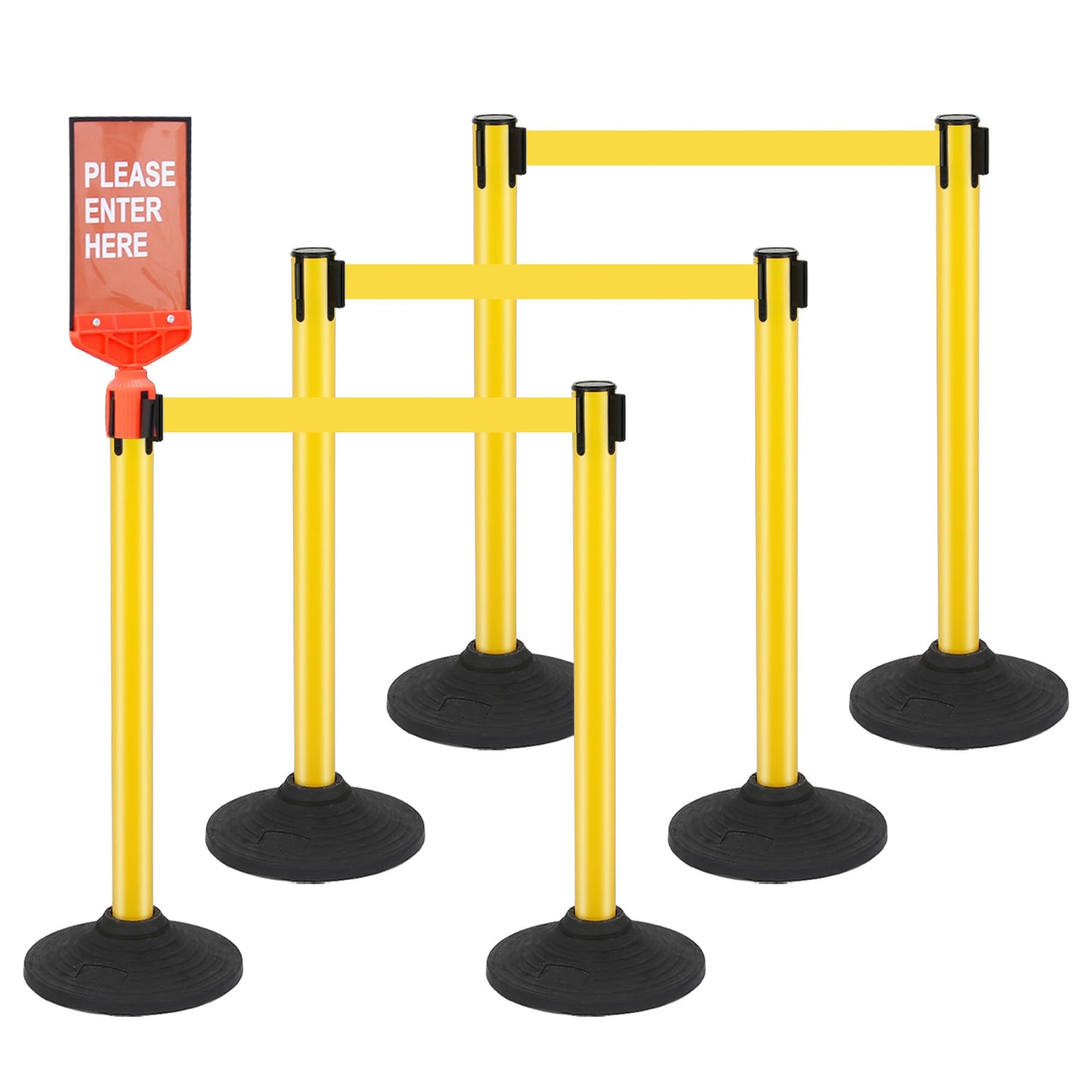 STARSIGNS 6 Pack Crowd Control Barriers - Weighted Base Stanchions with 10 Feet Retractable Belts Yellow Stanchion Posts Set for Retail, Banks, Public Spaces