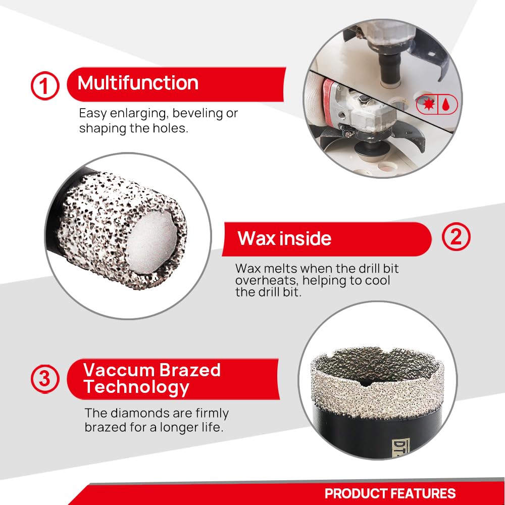 Diamond Tile Hole Saw Kit 10-Pack, DT-DIATOOL Diamond Core Drill Bits Set 6/6/8/19/35/51/65mm+20mm Finger Bit+50mm Chamfer Bit+SDS Adapter for Porcelain Ceramic Tile Marble Granite