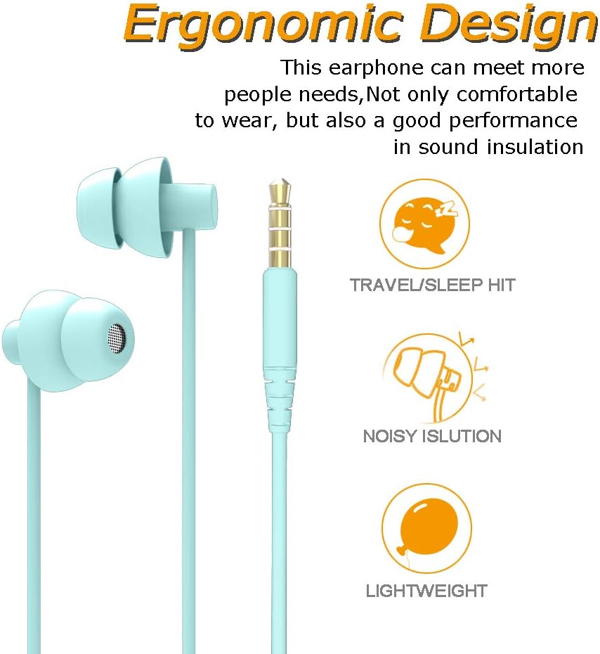 MAXROCK 3.5mm (TM Total Soft Silicon Headphones with Mic Sleep Travel Choice for Cellphones Tablets and Jack (Light