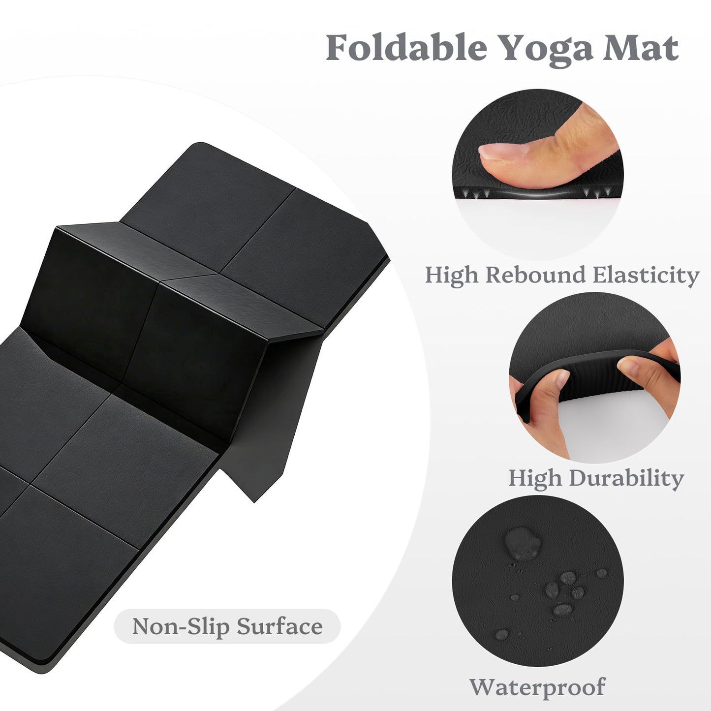 Foldable Yoga Mat Non Slip, Pilates Fitness Mats - 72" x 24" x 0.24" Extra Width ＆ Thick, Anti-Tear Exercise Mat with Carrying Strap and Bag, Workout Mats for Stretching,Yoga Studio,Gym or Home Workouts