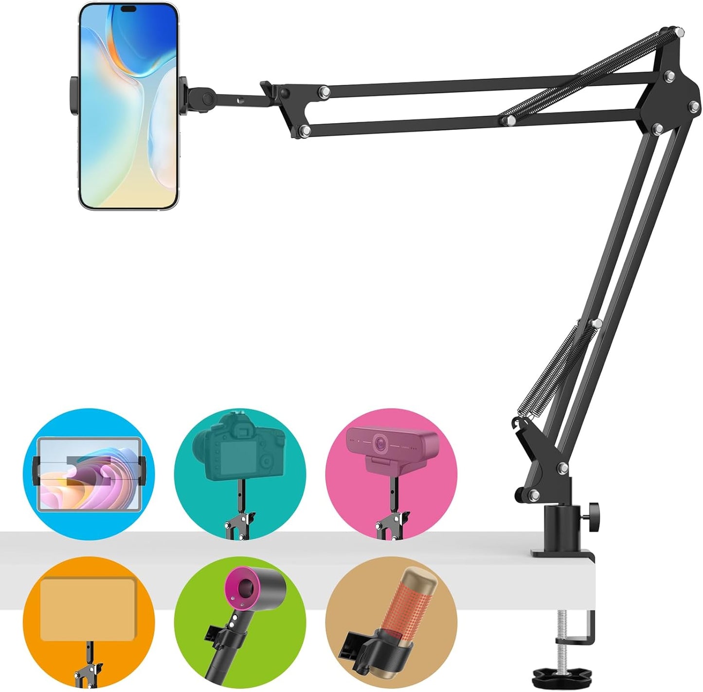 LILANZo 1/4" Overhead Camera Phone Mount, Desk Phone Stand for Recording, Phone Holder for Bed with Phone/Tablet/Mic