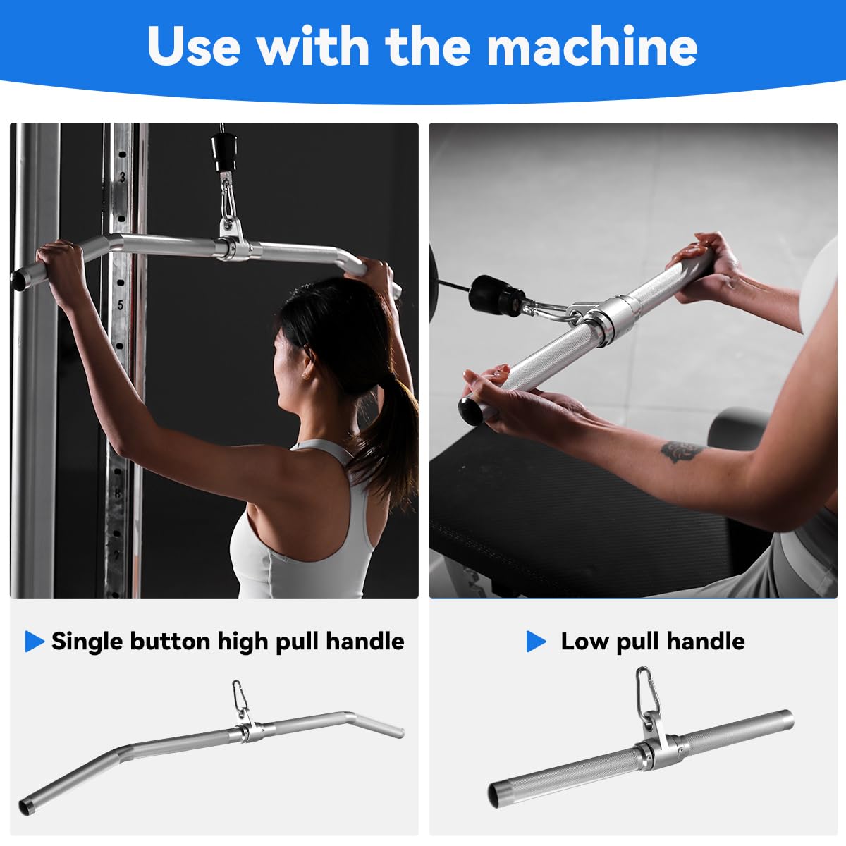 Cable Machine Attachment,lat pull down bar， Tricep Straight Bar, V Bar, LAT Pulldown Attachments，gym attachments for cable machine， Accessories Load 1000lbs (38.1in length bent rod)
