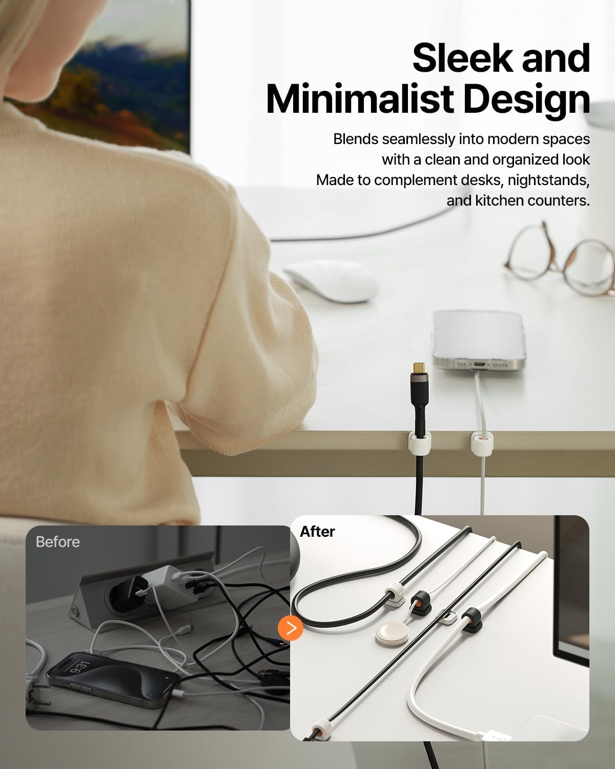 Sinjimoru 6 Pack 7.5mm Magnetic Cable Clips, Compact Size Cord Organizer & Cable Management for Desk, Nightstand & Car