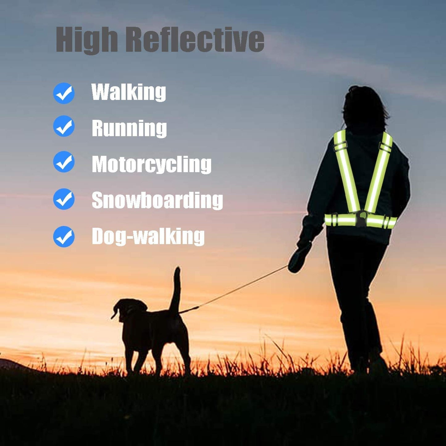 Awnuuw Reflective Vest Running Gear 3Pack, Adjustable Safety Vests High Visible Reflective Belt Straps for Night Running, Outdoor Cycling, Motorcycle, Dog Walking (Green,Black,Orange)