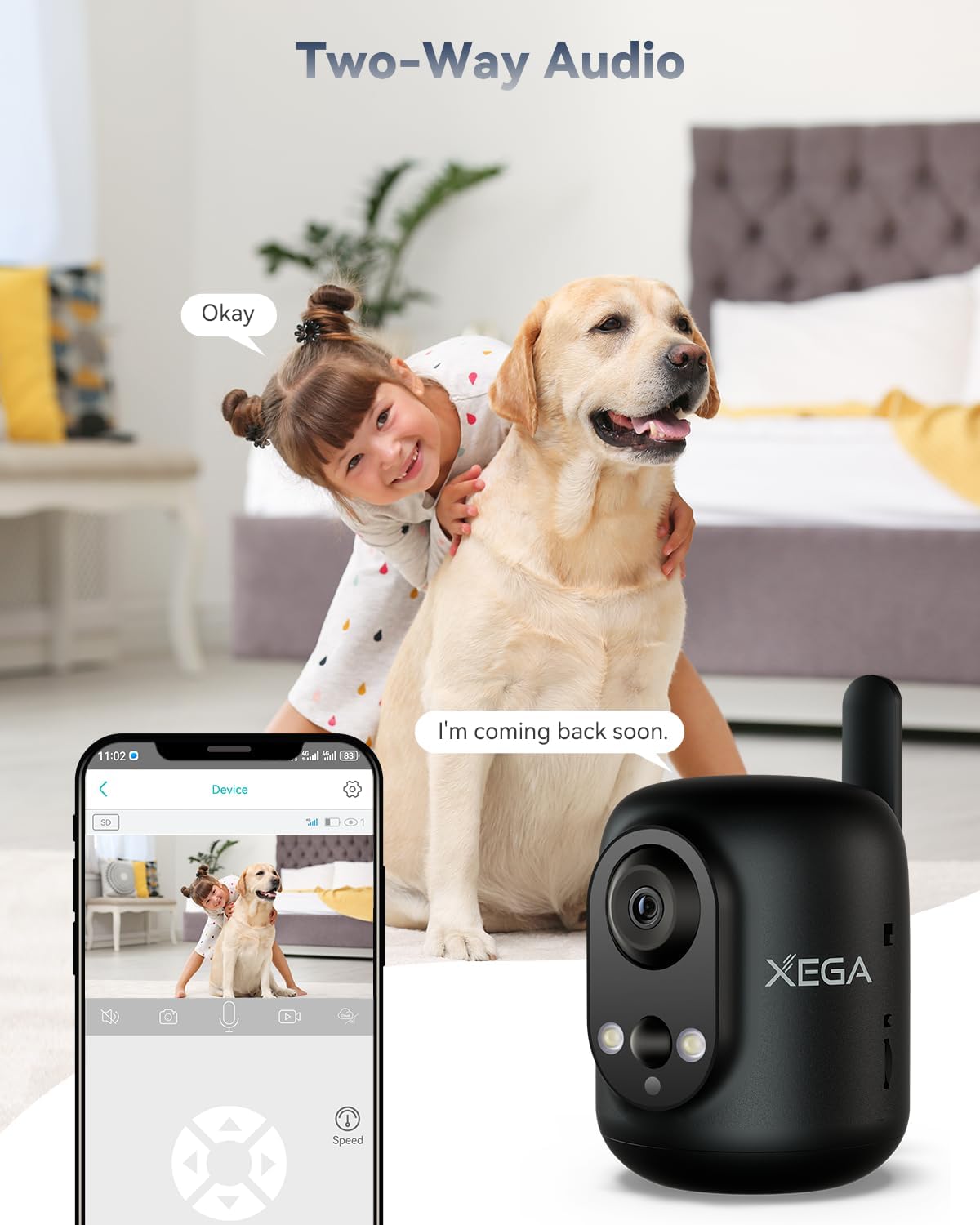 Xega 4G 2K 355P/60T, 6000mAh LTE Cellular Security Camera Indoor Wireless, No WiFi Camera for Baby/Pet/Elderly