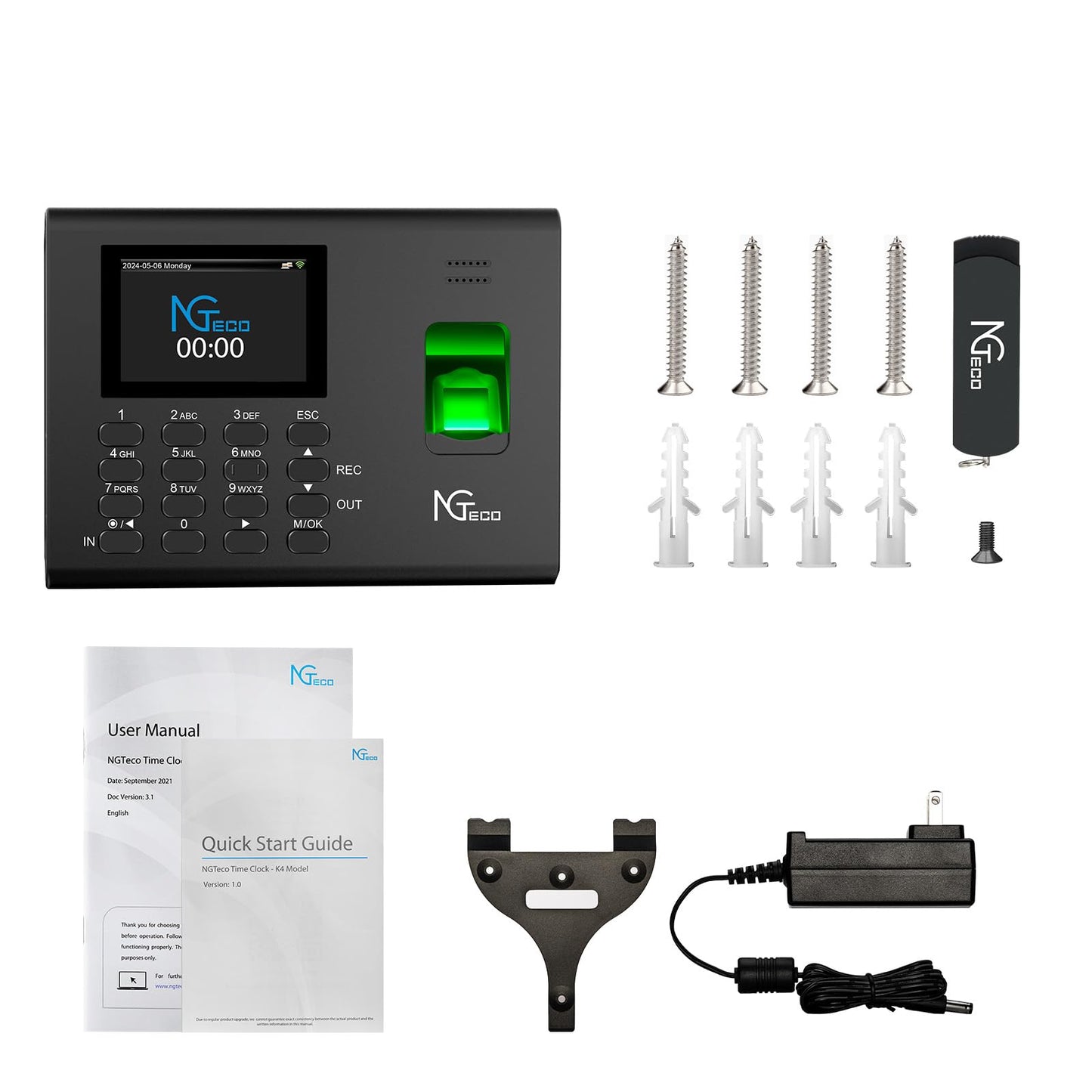 NGTeco APP-Based Time Clock for Employees Small Business, Automatic Fingerprint Clock in and Out Machine with 2000mAh Battery, 2.4GHz WiFi, iOS&Android, No Monthly Fee