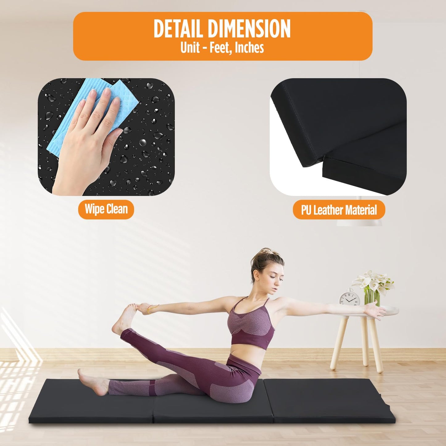 Gymnastics Mats Foldable Tumbling Mats Portable Gymnastics Exercise Mat Thick Gymnastics Tumbling Mats Pad Home Exercise Panel Mat With Carrying Handles(3 Folding 2FT L 6FT W,Black)