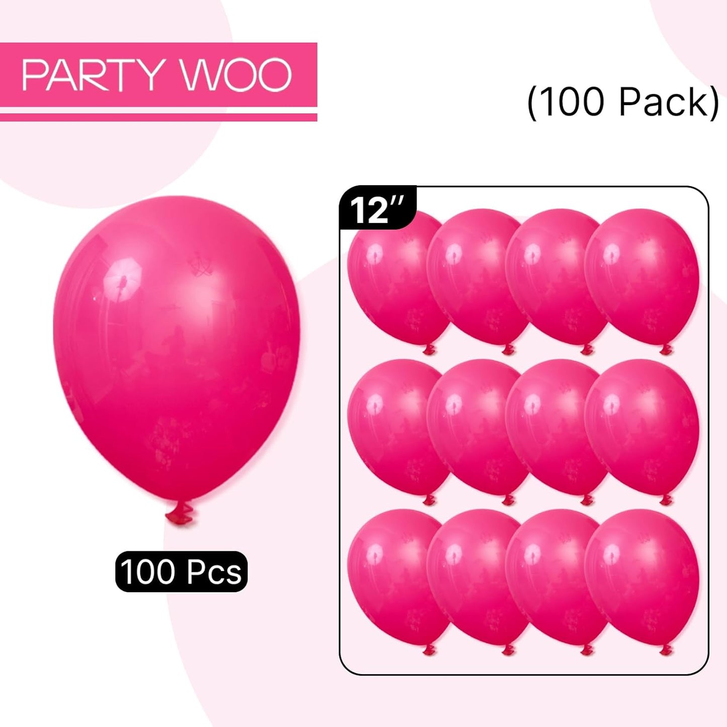 PartyWoo Hot Pink Balloons - 100pcs 12 Inch Magenta Fuchsia Balloons for Celebrations & Events