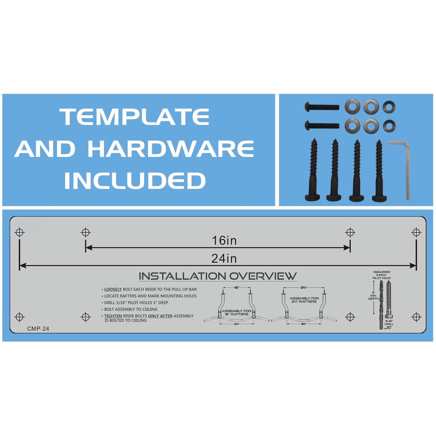 Ceiling Mount Pull Up Bar with Reversible Risers for 16 and 24 Inch Joists with Optimum Grip Spacing by Ultimate Body Press