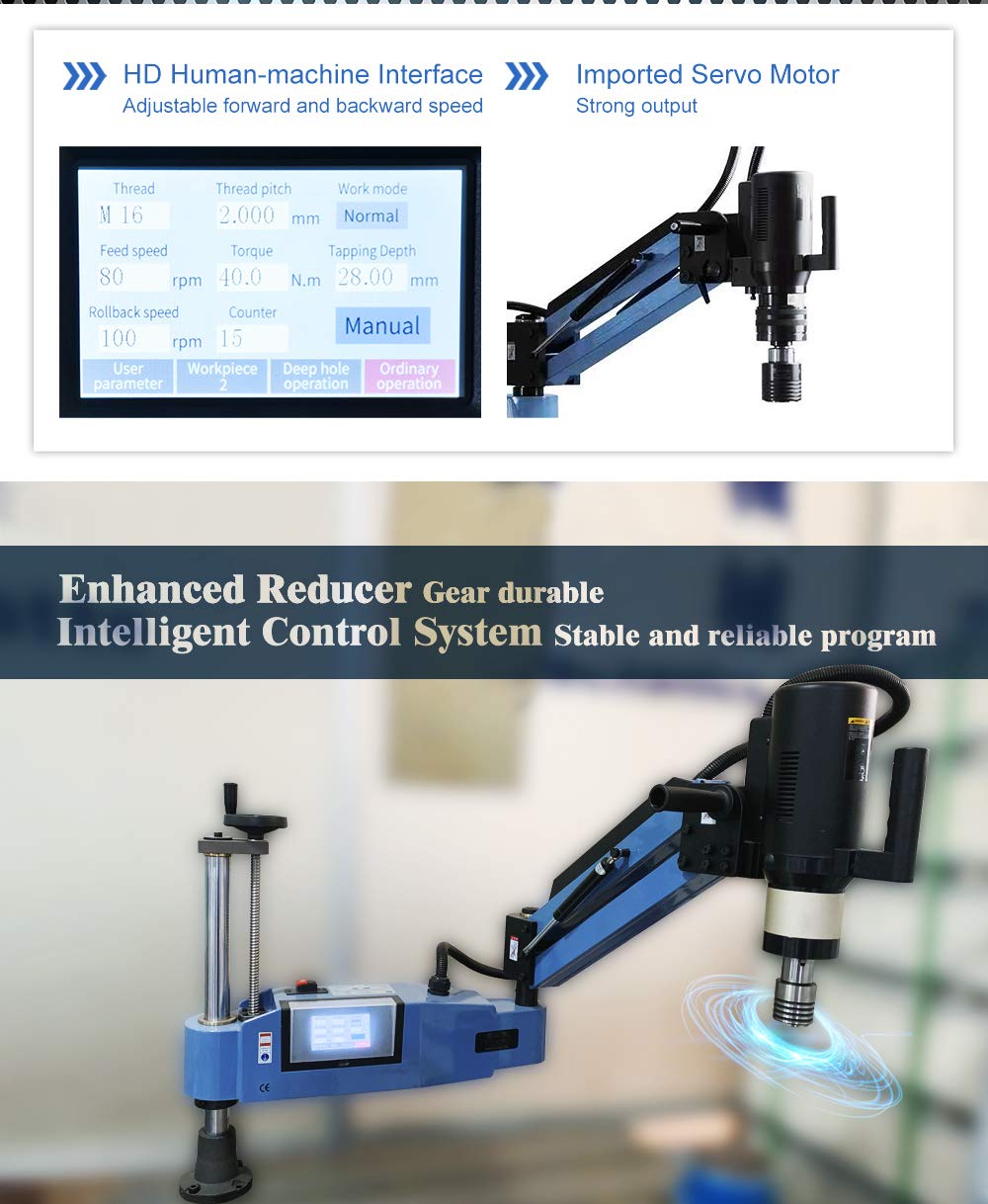 US Stock M3-M16 Electric Tapping Machine Tapper Tapping Arm Universal 360 Degree 9PCS ANSI Collets Included