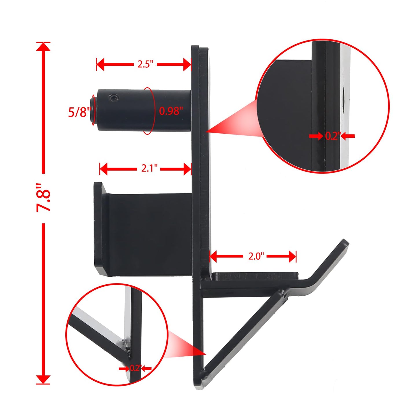ZUKAM J-Hook Barbell Spotter Arm for 2" x 2" Tube Power Cage with 1" or 5/8" Hole, Dip Bar for Squat Rack,Heavy Duty Bottom Reinforced Premium Steel with 1000 LBS Capacity