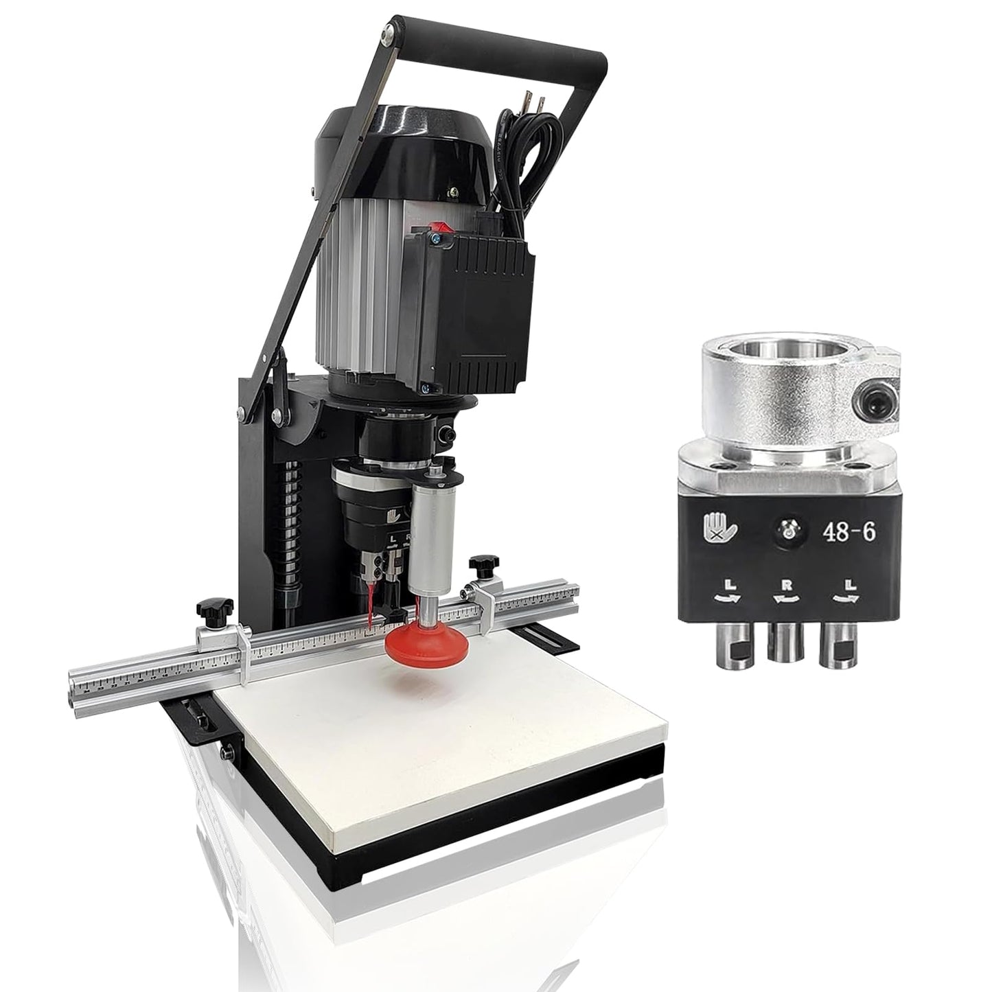 DVALLEY 1100W Hinge Drilling and Boring Machine,0-40mm 2880RPM Depth Pneumatic Portable Woodworking Hand-Held Hinge Drilling Machine,45-9.5 Desktop Drill Press for Drilling Tasks(110 Volt）