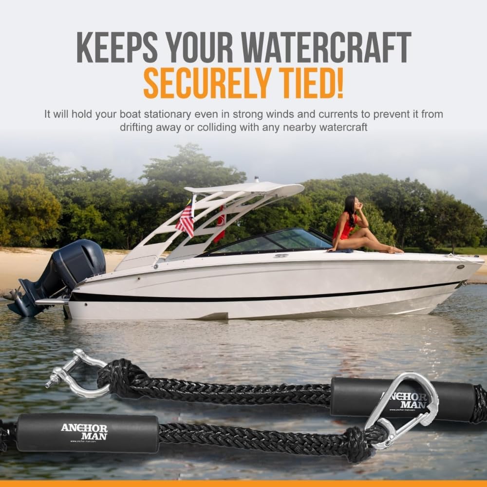 Anchor-Man Boat Bungee Dock Lines 7ft-22ft Heavy-Duty Bungee Anchor Line with 316 Stainless Steel Clips High-Elasticity Bungee Rope for Boat, Jet Ski, & Kayak
