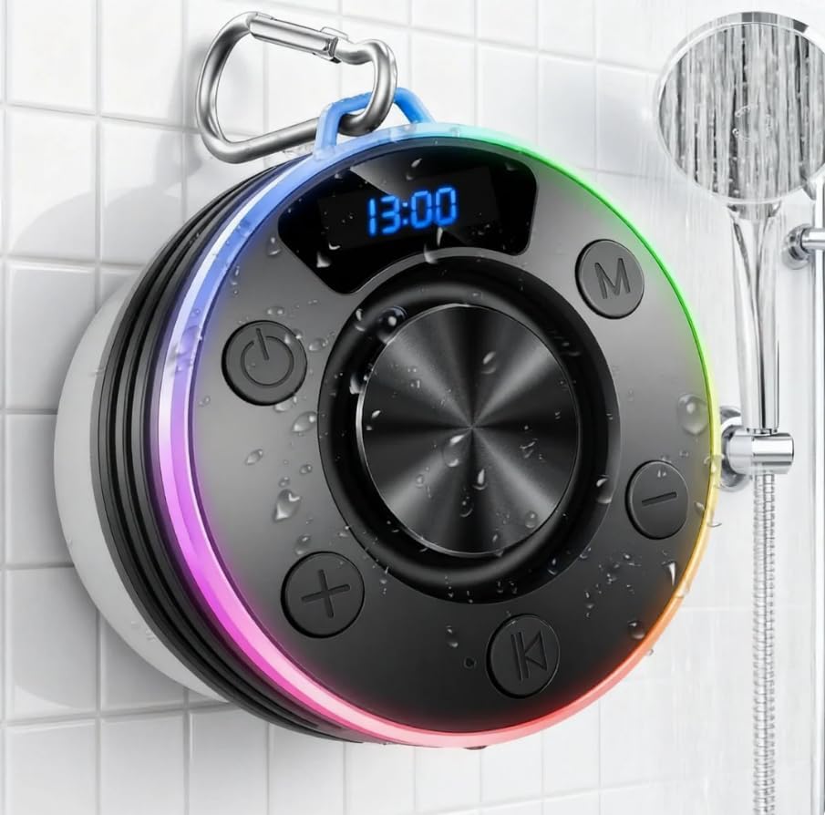 Dyurwa IPX7 Bluetooth Speaker, Shower Speaker Portable with Hook, Waterproof Bluetooth Speakers with Suction Cup