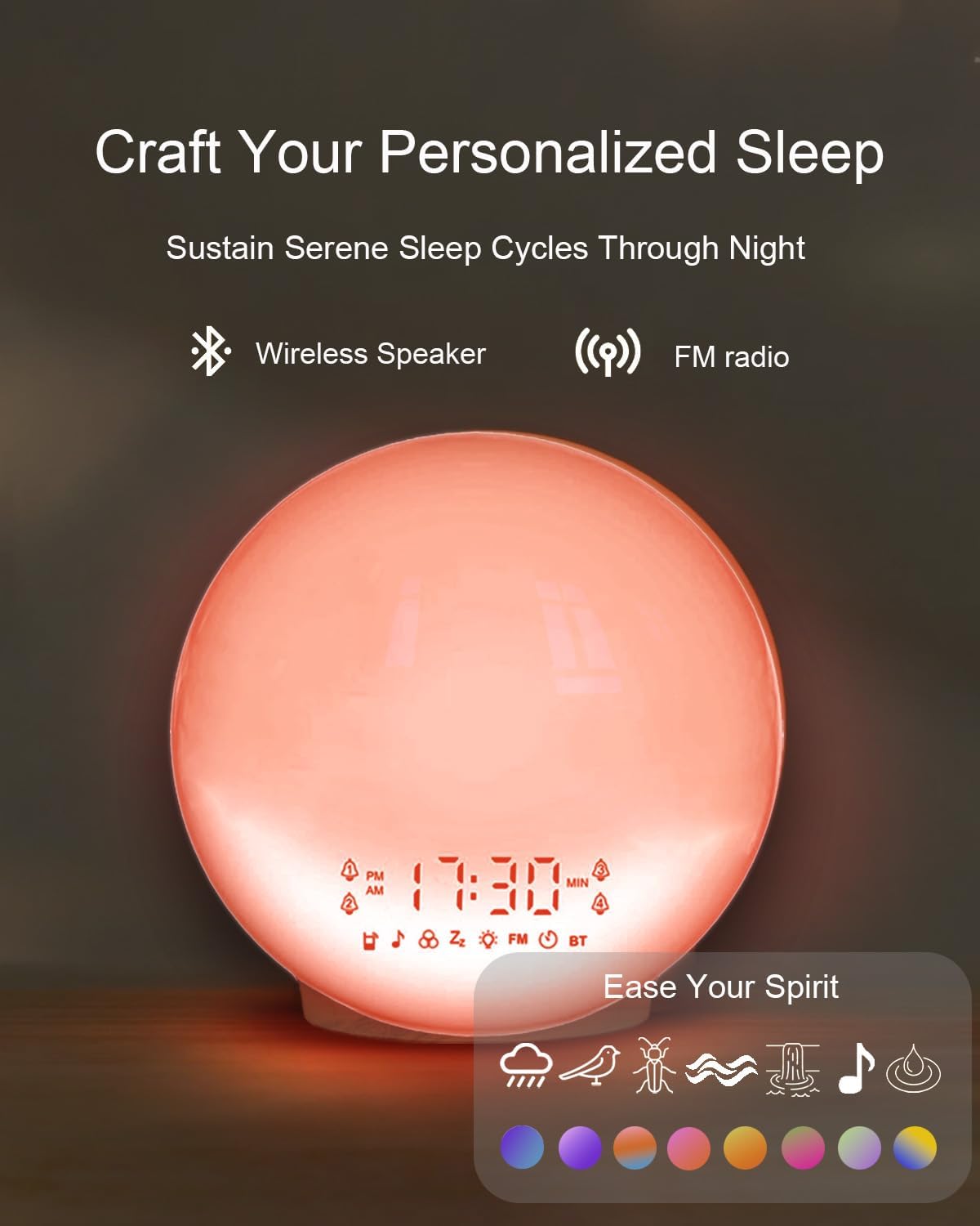 4 Smart Sunrise Alarm Clock with No Signup APP Control & Wake-Up Light, Alarms, White Noise, FM Radio, Wireless