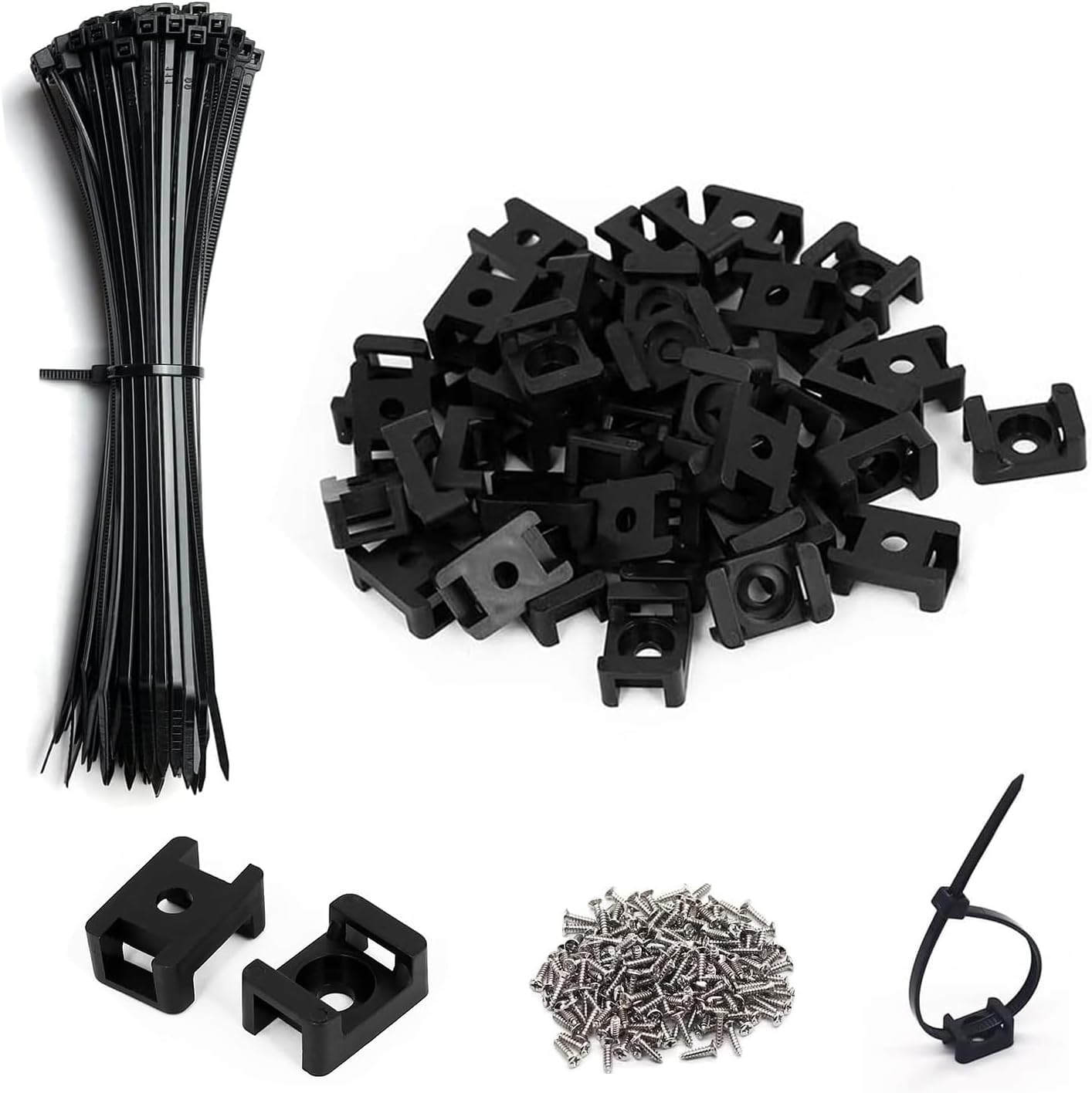 XVTHOAKU Kit-50 50 8" 50 Black Cable Zip Tie Mounts Pcs Cable Zip Tie Saddle Type Mounts Base with Pcs Cable Ties