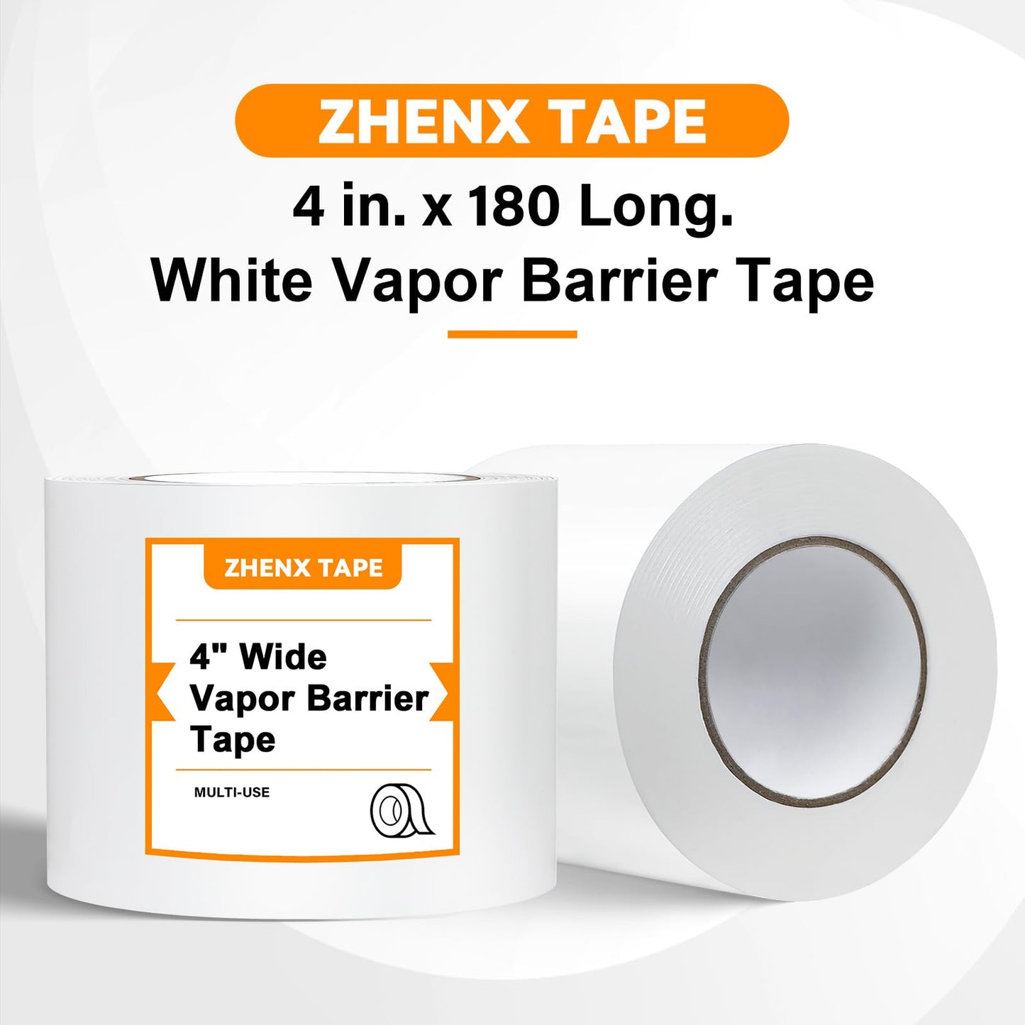 Zhenx 8 Pack, Vapor Barrier Tape, Vapor Barrier Seam Tape, Insulation Tape 4" Wide x 180' Long, PE Seal Tape 9 mm, for Crawlspaces Barriers Seal and Seam Insulation Repairs & Plastic Liners