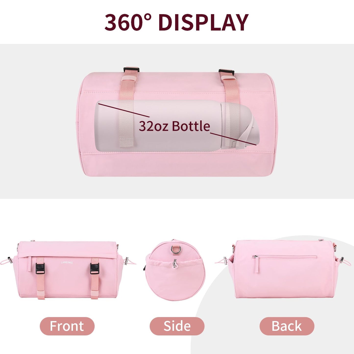 LAIMEIWEE Small Gym Bag for Women Men, 11L Compact Workout Yoga Bag with Wet Pocket and Yoga Mat Holder, Mini Sport Duffle Bags for Dance, Pilates, Ballets, Swimming, Travel (Pink)