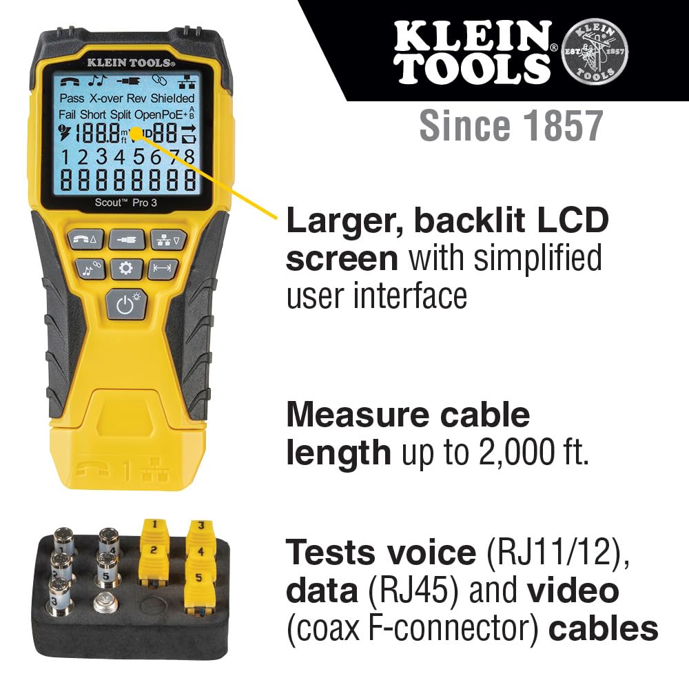 Klein Tools VDV501-851 Cable Tester Kit with Scout Pro 3 for Ethernet / Data, Coax / Video and Phone Cables, 5 Locator Remotes