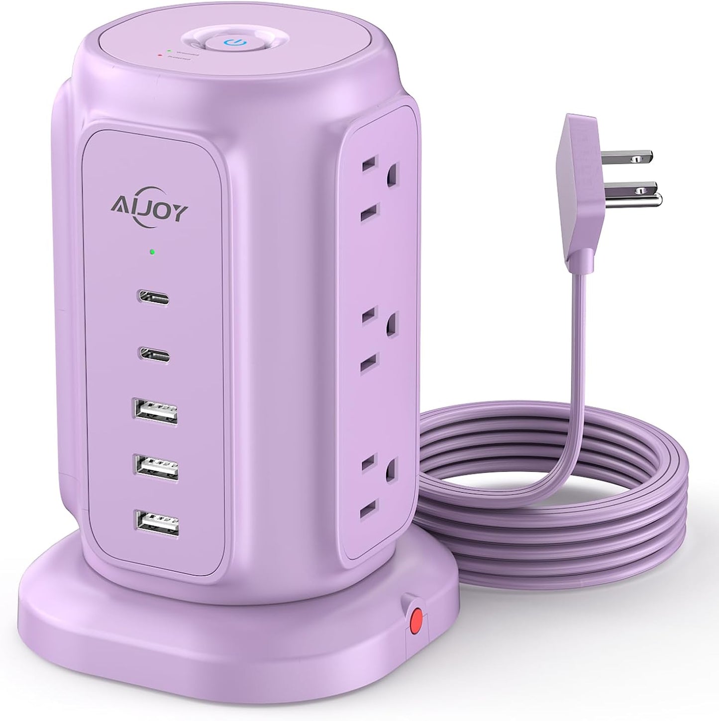 AiJoy 9 5 1200J 1625W USB C Power Strip Tower, AC Outlets and USB Ports Power Tower, Surge Protection, Flat Plug