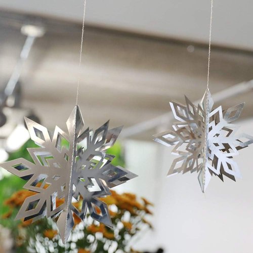 24Pcs Snowflake Christmas Decor - 12 Silver & 12 White 3D Paper Hanging Snowflakes for Holiday Parties