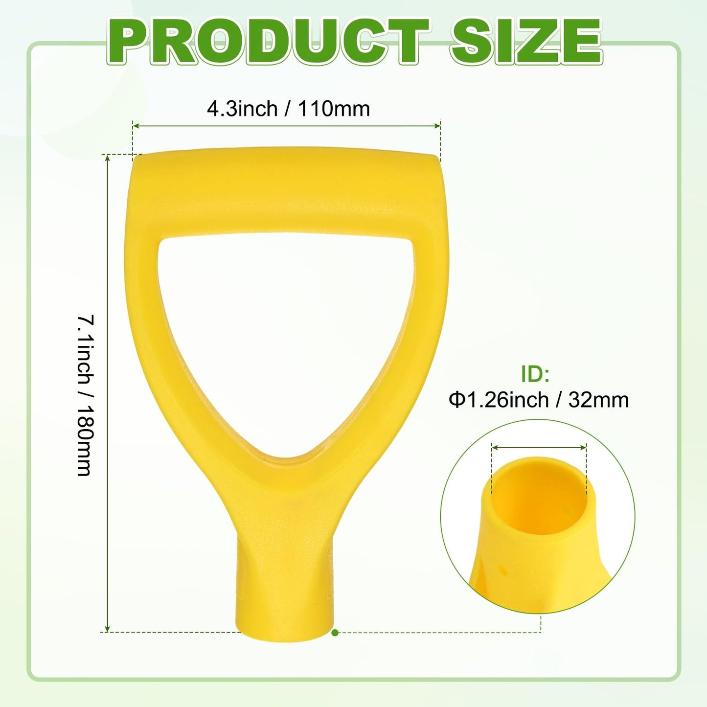 M METERXITY 1-Pack Shovel D Grip Handle, 32mm/ 1.26 Inch Inside Diameter Plastic D Shaped Grip Shovel Handle Replacement for Digging Raking Tools [Yellow]