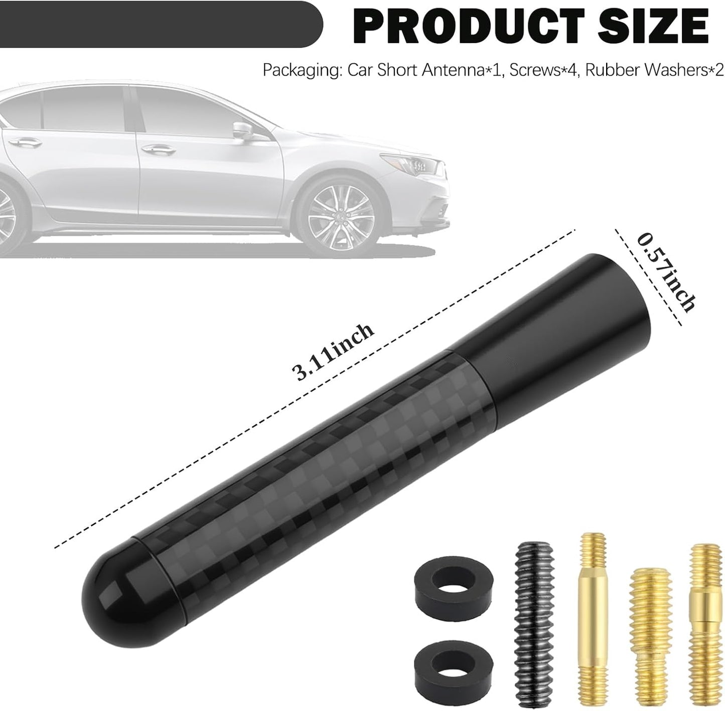 VKQTS 3.11 Inch Short Car Antenna Replacement,Stylish Carbon Fiber Short Antenna for Car as Cars Decor Compatible