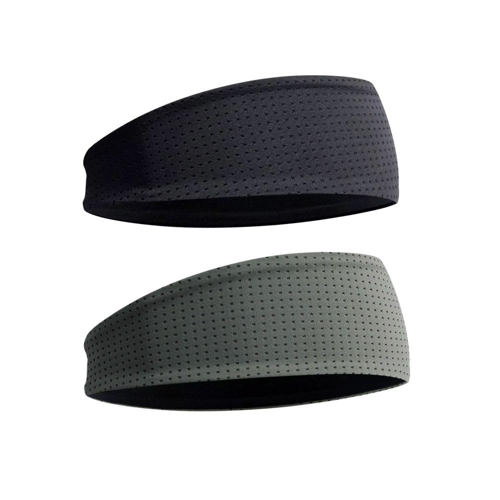 rightlee Quick Absorbing Sports Headband – Fast Drying Sweatband for Running, Yoga, Gym, Workout, Tennis, Basketball – Soft, Lightweight, Stretchy, Hair Band for Men and Women, 2 Pack Black & Gray