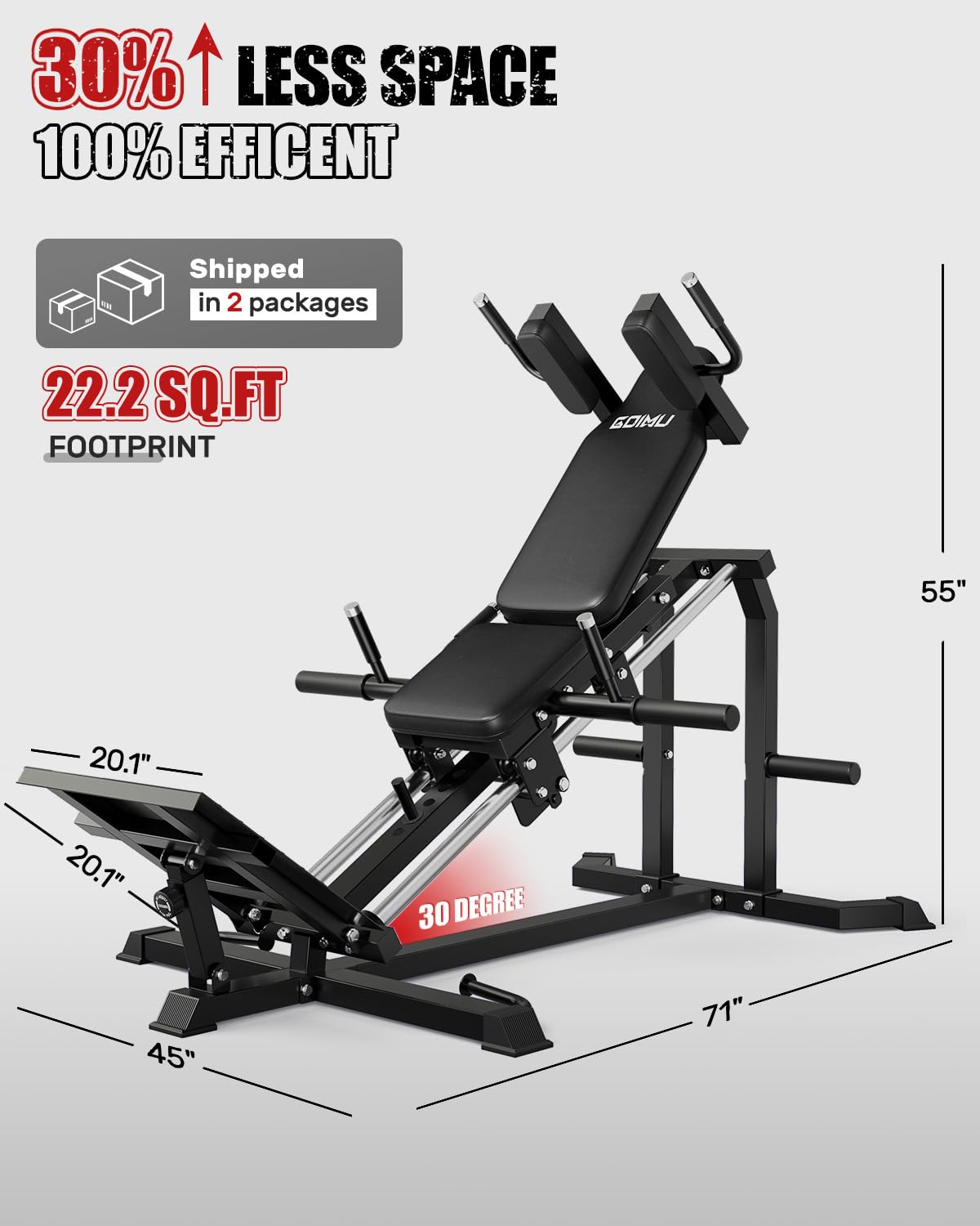 GOIMU L5 Leg Press Hack Squat Machine, 30-Degree Leg Press Machine for Home Gym, Compact Hack Squat Machine with Removable Shoulder Pad, Lower Body Workout Equipment