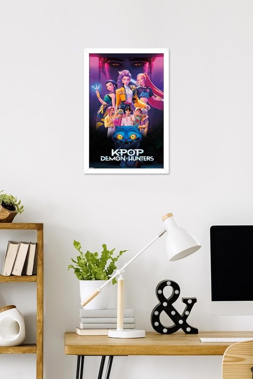 Netflix KPop Demon Hunters Wall Poster - Framed 22.4L x 14.7W, Stylish White Design