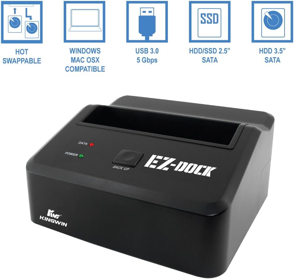 Kingwin 3.0 2.5 3.5 5Gbps USB Hard Drive Docking Station for & SATA HDD/SSD, Hot Swap, Tool-Free, UASP Support