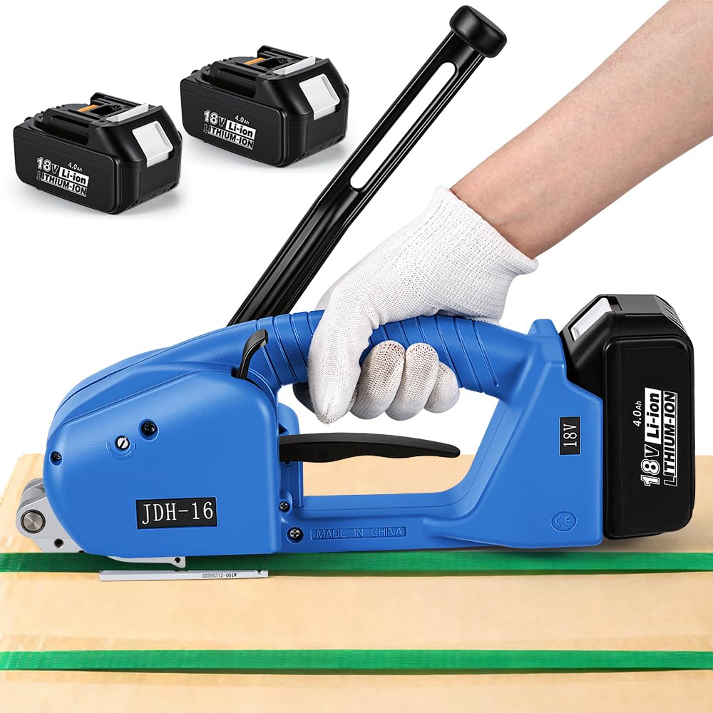 Flyrivergo Semi-Automatic Eletric Strapping Machine, 4000mAh x 2 Battery Automatic Strapping Tool Banding Machine for 1/2"-5/8" PP&PET Straps Tensioner Kit for Warehouse Pallet & Box Packaging