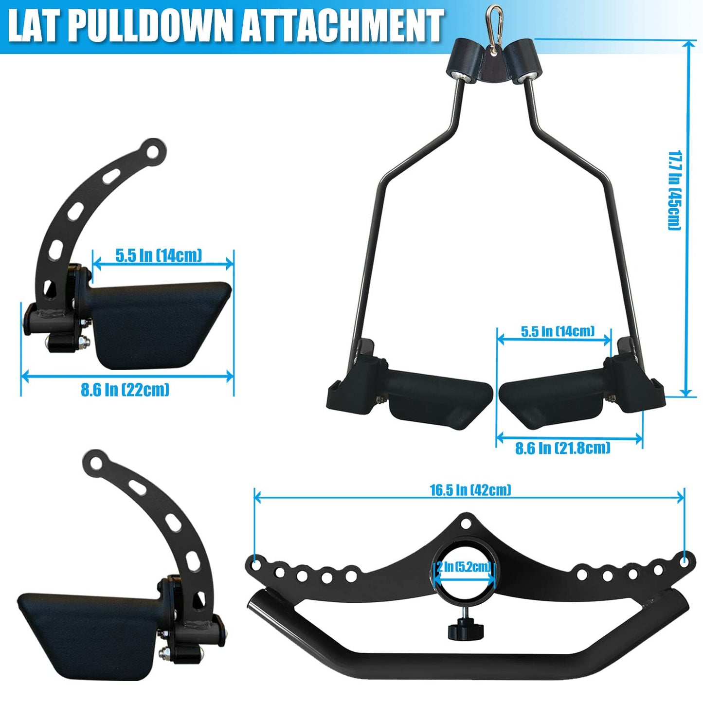 KORIKAHM LAT Pulldown Attachments for Cable Pulley System Machine, T-bar Row Landmine Attachment, Home Gym Fitness Spreader Bar, Multi-Grip Wide LAT Pull Down Bar, Neutral Grip Handle (BSP45678)
