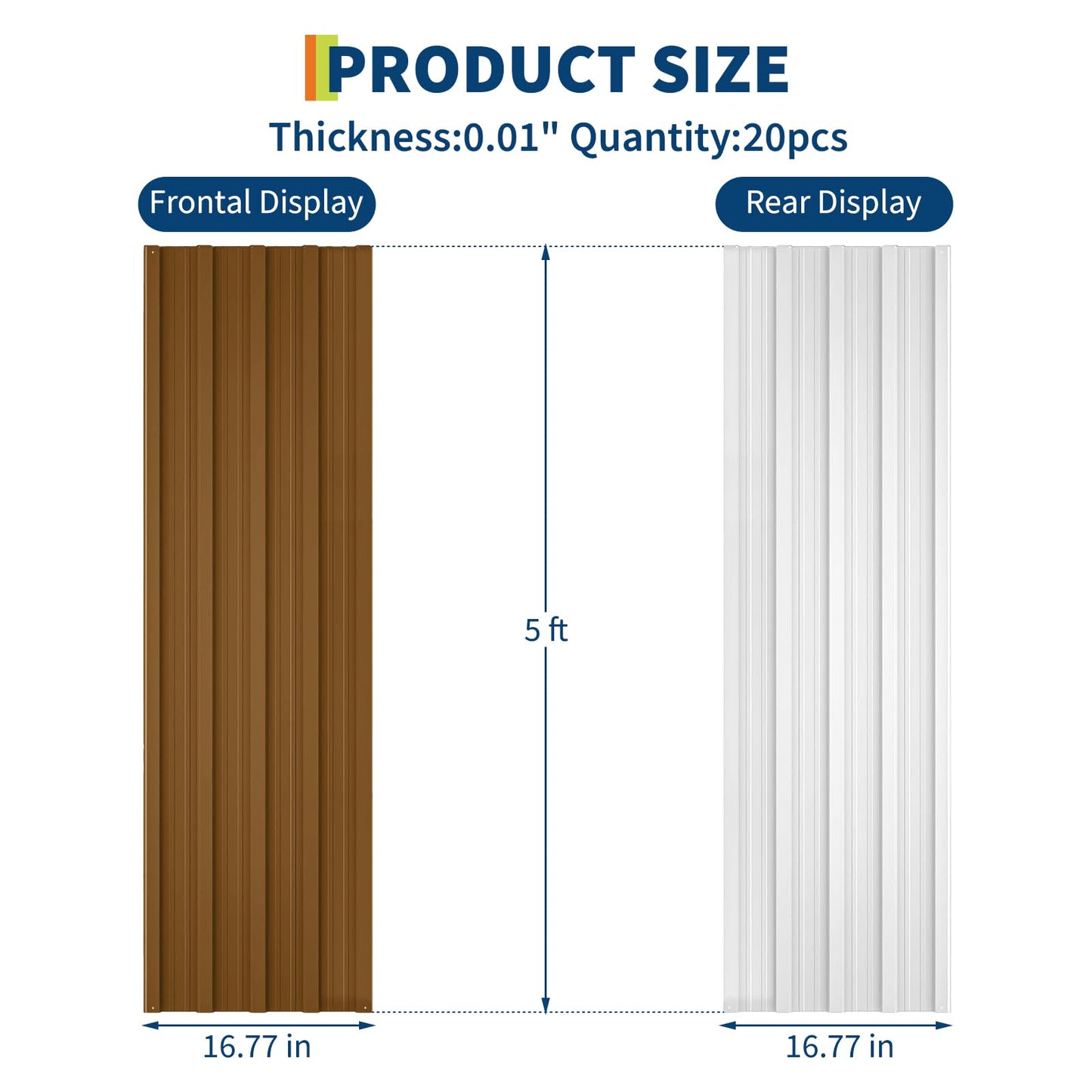Garvee Metal Roofing Panels, 20 Pcs Waterproof Corrugated Metal Roof Panels, Heavy Duty Galvanized Steel Roof Sheets with Screws for Carports, Porch, Pergola, Easy to Install, 60.63 in x 16.77 in