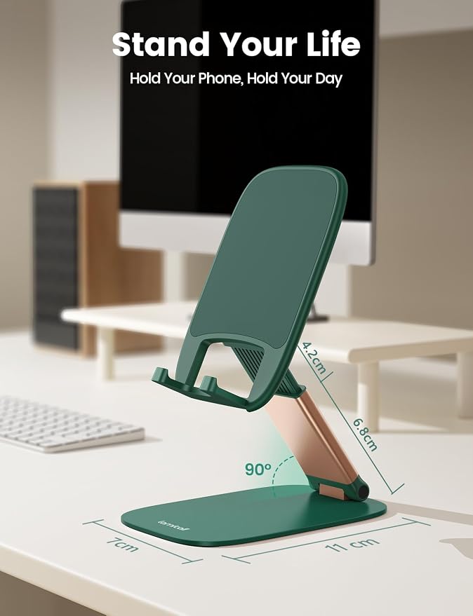 Lamicall Ultra-Thin Cell Phone Holder, Green Office Desk Accessories for iPhone Stand, Gifts for Fathers Day Men Dad Husband from Daughter Son Wife, Workspace Desk Organizer, Green Office Decor