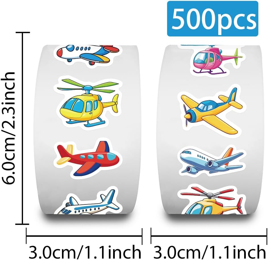 Miaasfjk 500Pcs Cartoon Airplane Sticker Roll Colorful Aircraft Labels Waterproof Planes Funny Graffiti Decals