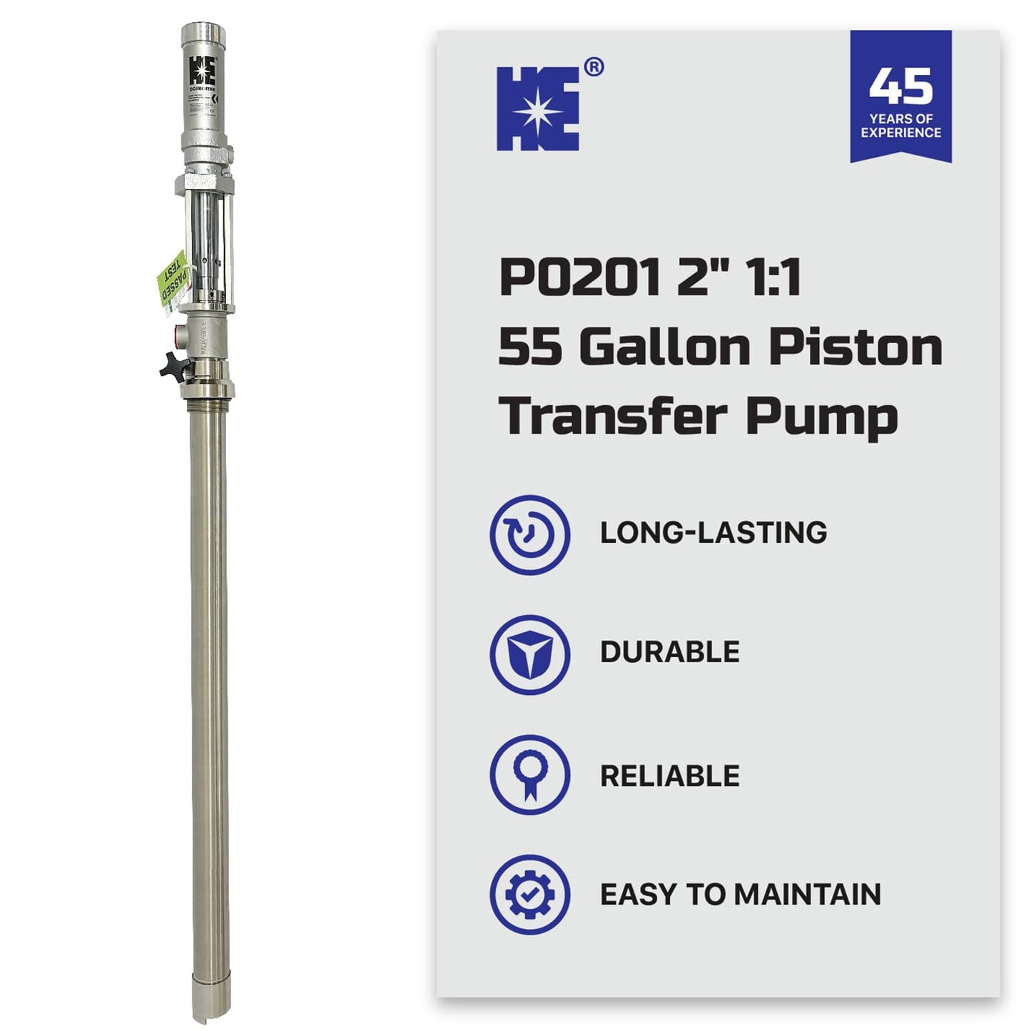 COSMOSTAR 1:1 Air Operated Pneumatic Piston Pump for 55 Gallon Drum Teflon Packing Oil Chemical Transfer Pumps