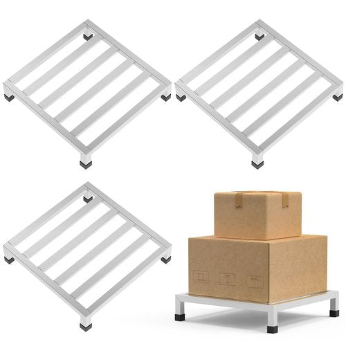 lehorra Dunnage Rack 17.7" L x17.7 W x4.09 H,3 Pack Stainless Steel Dunnage Rack 1000+ Pound Capacity,Assembly-Free Commercial Food Floor Stand for Storage in Restaurants Kitchens Shop Garages