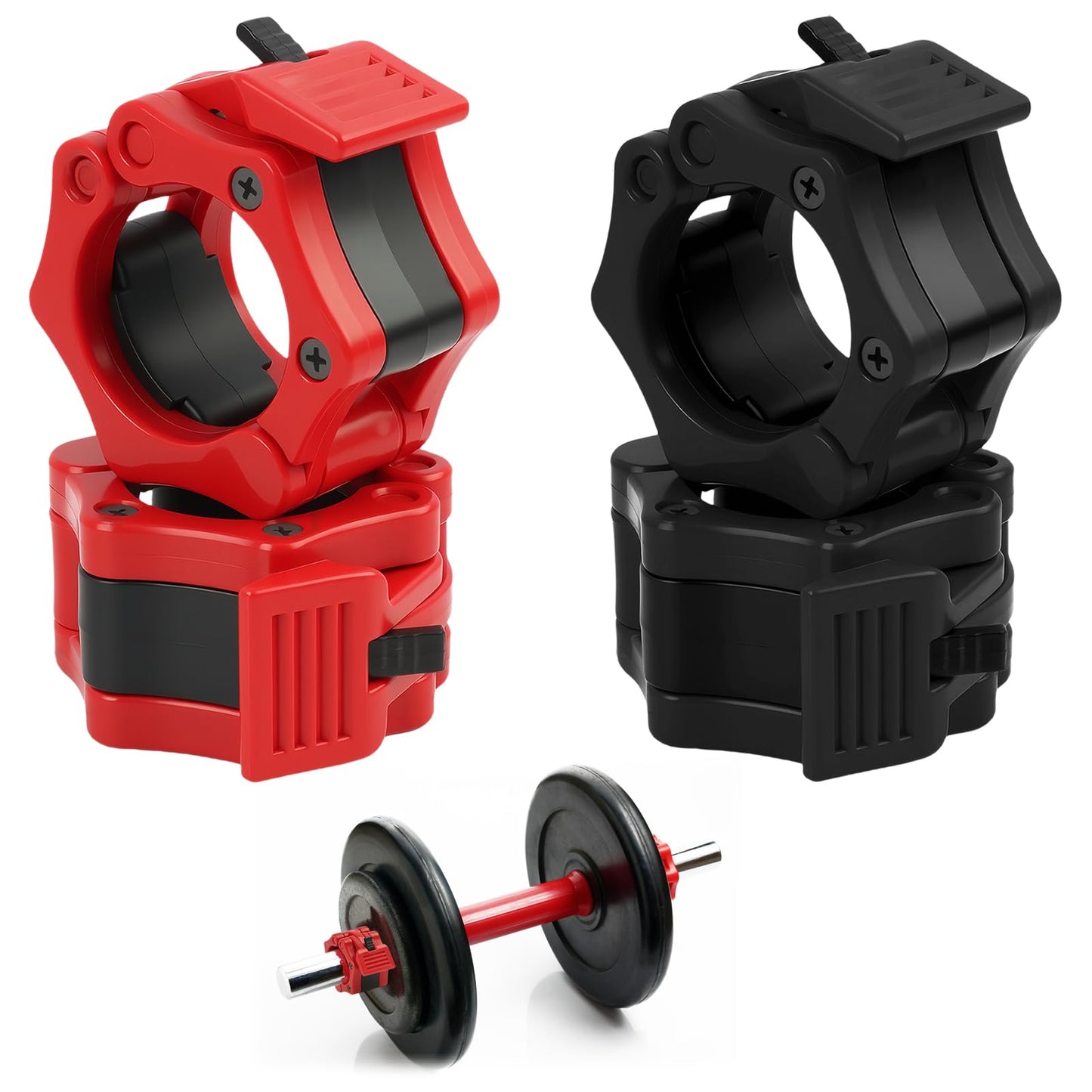 4 Pack Barbell Clamps Collars, 2" Quick Release Weight Clips Fit Olympic Barbell, Heavy Duty Locking Bar Clips for Weightlifting Workout Training Gym Athletes Fitness Enthusiasts (2 Black 2 Red)